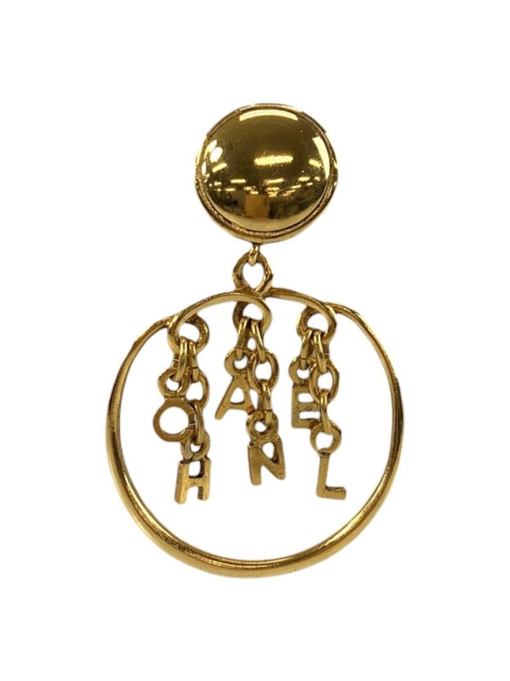 Chanel Logo Hoop Gold Plated Earrings One Side